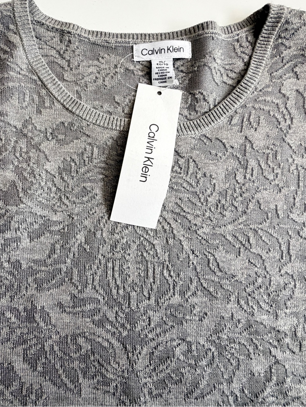 Calvin Klein XL Heather Gray Floral Jacquard Sweater NWT Dolman Sleeve Knit Top